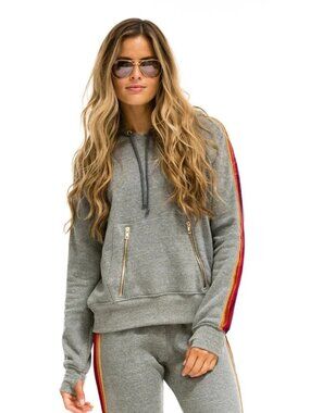 USED Aviator Nation Velvet Stripes Pullover Hoodie SZ XS